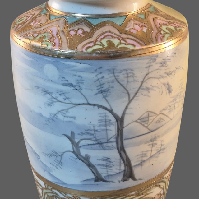 Antique Nippon Scenic Moriage Hand Painted Table Lamp Marked For Sale - Image 10 of 11