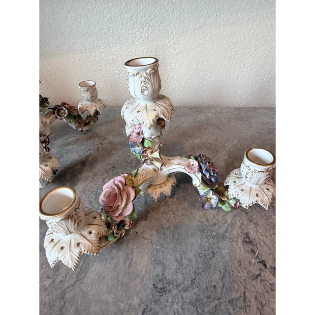 Rococo Antique Von Schierholz German Porcelain Cherub Quadruple Candelabras - Two Units For Sale - Image 3 of 12