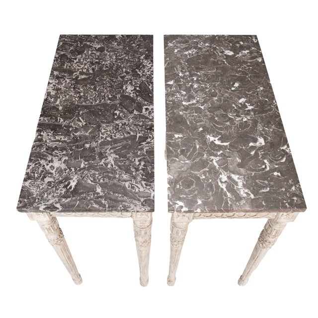 Late 18th Century Pair of Swedish Gustavian Marble Top Pier Tables, C. 1790 For Sale - Image 5 of 12