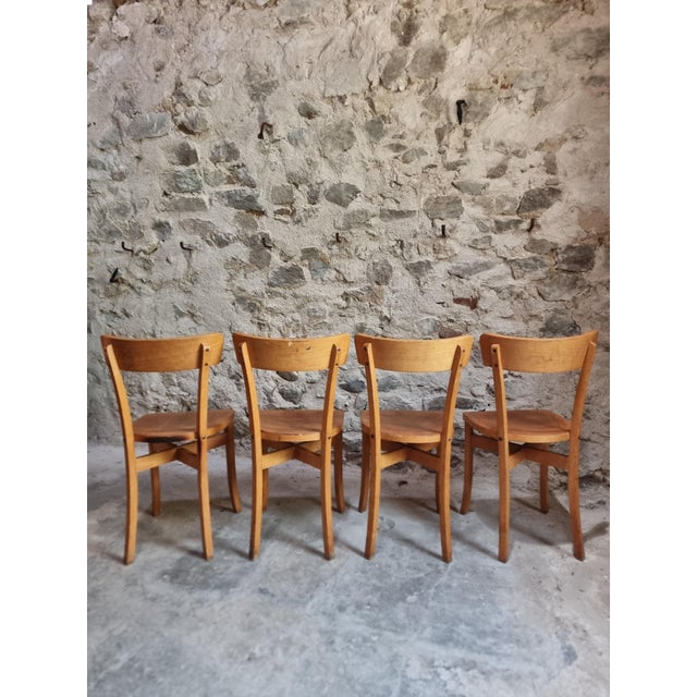 Wood Mid-Century French Bistro Chairs in Beech and Plywood, 1960s, Set of 4 For Sale - Image 7 of 18
