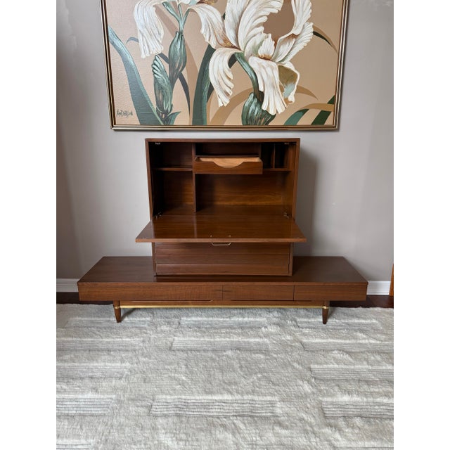 1960s American of Martinsville "Dania" Walnut Modular Bench and Desk/Bar Cabinet Attachment by Merton Gershun For Sale - Image 5 of 12