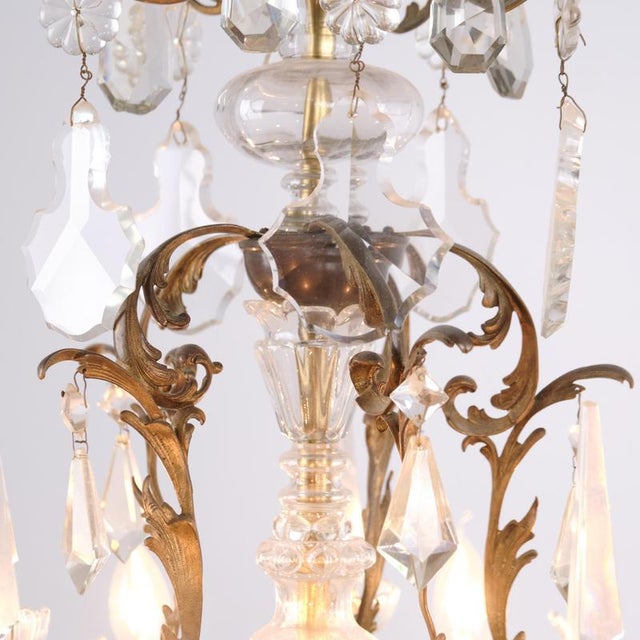 Antique Crystal Chandelier in Gilt Bronze with Louvre Style Decorations, 1920s For Sale - Image 9 of 14