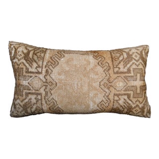Traditional Turkish Rug Pillow – Neutral Geometric Motifs, Artisan Made From Vintage Rug -16'' X 29'' For Sale