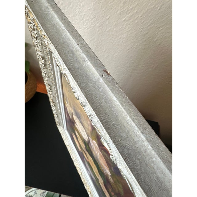 Victorian Mid-Century Floral Oil Painting of Roses | Ornate Whitewashed & Gilt Frame | Romantic Cottagecore Still LifeRoses For Sale - Image 3 of 10