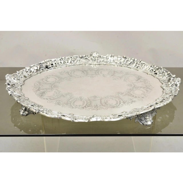 Sheffield Mid 19th Century French Renaissance Bacchanal Scene Silver Plated Bacchus Figural Salver Tray For Sale - Image 4 of 15