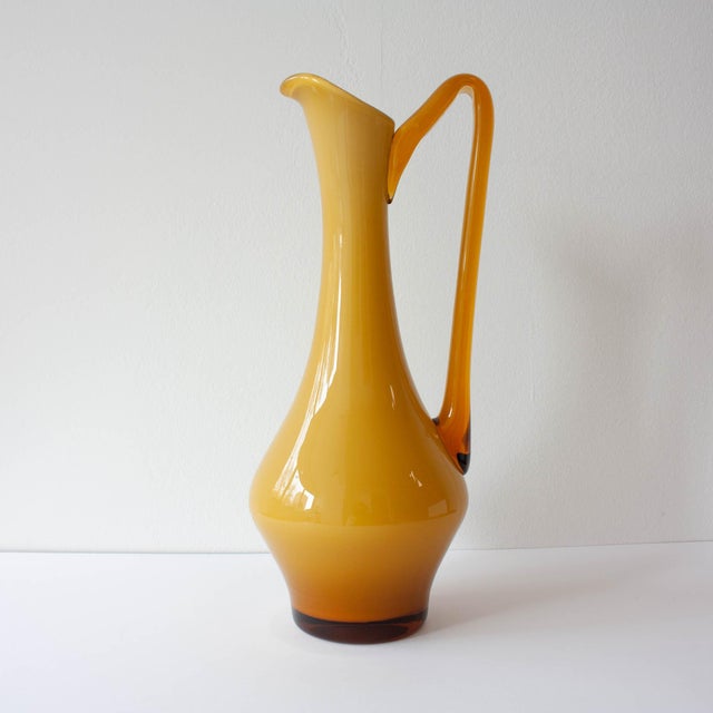 Vintage Portuguese Opaline Mustard Glass Jug, 1960s For Sale - Image 6 of 13