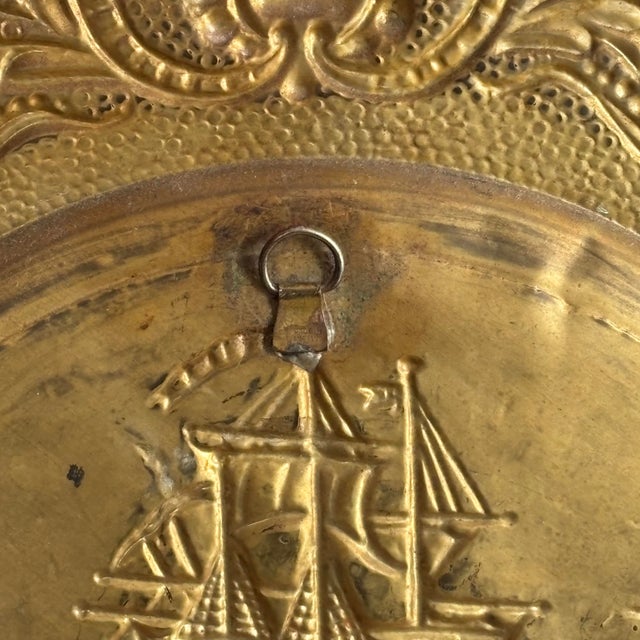 Metal Vintage Nautical Hammered Brass Repousse Wall Hanging Plate For Sale - Image 7 of 8