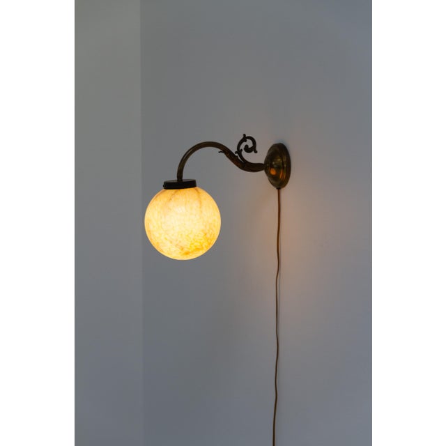 1920s Italian Art Nouveau Glass and Brass Moon Wall Light, 1920s For Sale - Image 5 of 18