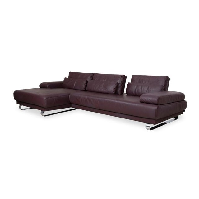 Leather Chrome Harry Corner Sofa in Bordeaux Aubergine with Manual Function from Ewald Schillig For Sale - Image 4 of 18