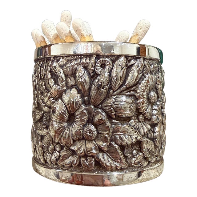 Tiffany & Co 19th C Silver Repousse Match Holder For Sale