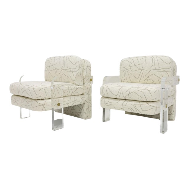Vladimir Kagan Lucite Leg Lounge Chairs in Elitis Boucle' For Sale