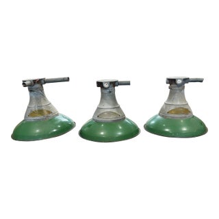 Vintage Crouse-Hinds Green Porcelain Enamel Explosion-Proof Industrial Pendant Lights, Circa 1950s - Set of Three For Sale