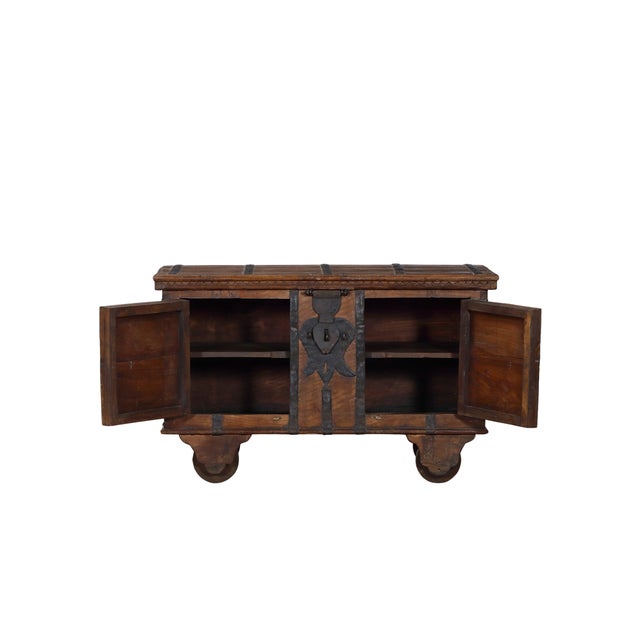 Wood Antique Indian Teakwood Pitara Chest Console For Sale - Image 7 of 8