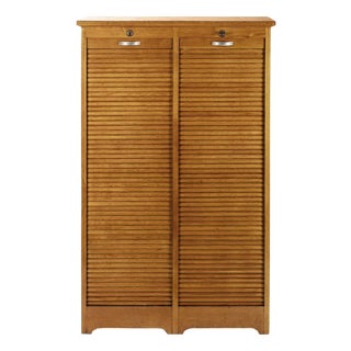 Antique Oak Rolling Archive File Cabinet, France, 1950s For Sale