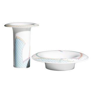 Century New Wave Vase and Bowl in Porcelain by Tapio Wirkkala and Dorothy Hafner for Rosenthal, 1980s, Set of 2 For Sale