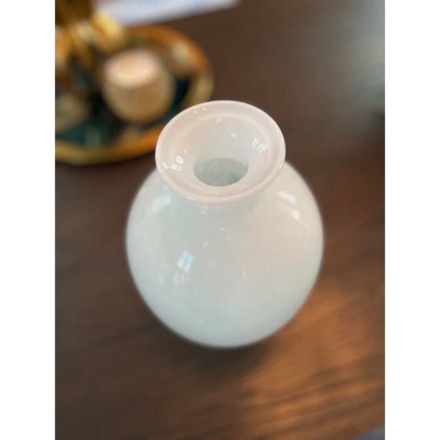 Contemporary Heavy Large Glass Vase Milk White and Green For Sale In Tampa - Image 6 of 7