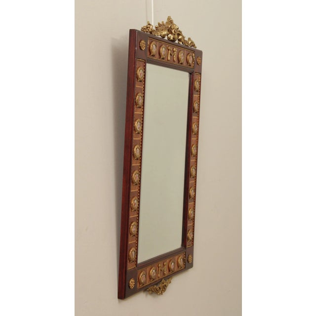 Mid 20th Century Italian Louis XV Neoclassical Style Mahogany & Brass Console Mirror With Porcelain Plaques For Sale - Image 4 of 13
