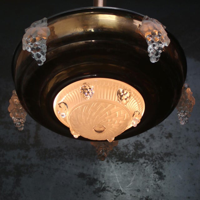 Brown French Art Deco Brass Pendant Light For Sale - Image 8 of 12