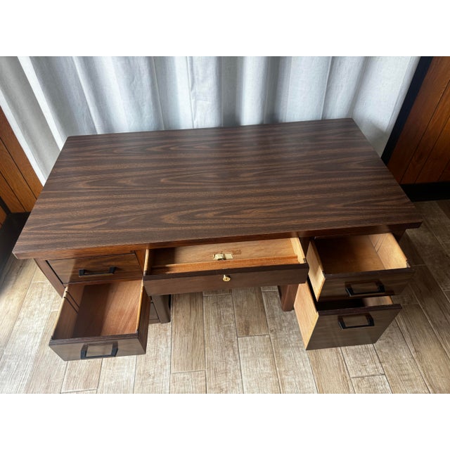 Vintage MCM Wood Veneer Desk For Sale - Image 9 of 12
