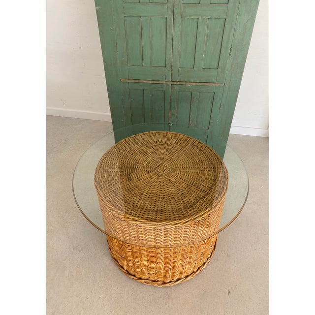 Wood Bielecky Brothers-Style Braided Rattan Round Drum Table, 1980s (Hong Kong) For Sale - Image 7 of 18