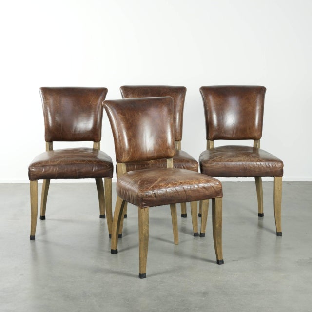 Vintage Cowhide Leather and Wood Dining Chairs, Set of 4 For Sale - Image 16 of 16