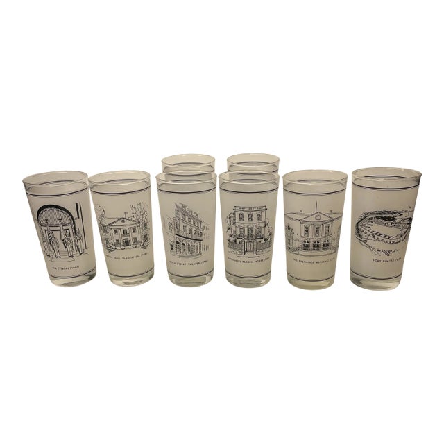 Charleston Historic Places Drinking Glasses- Set of 8 For Sale