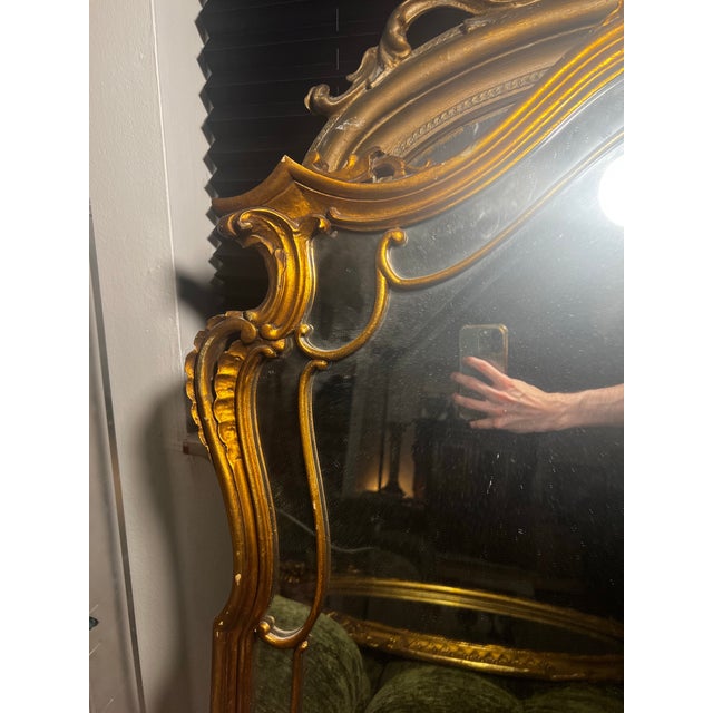 Art Nouveau French Antique Louis XV Giltwood Mantle Mirror For Sale - Image 3 of 12