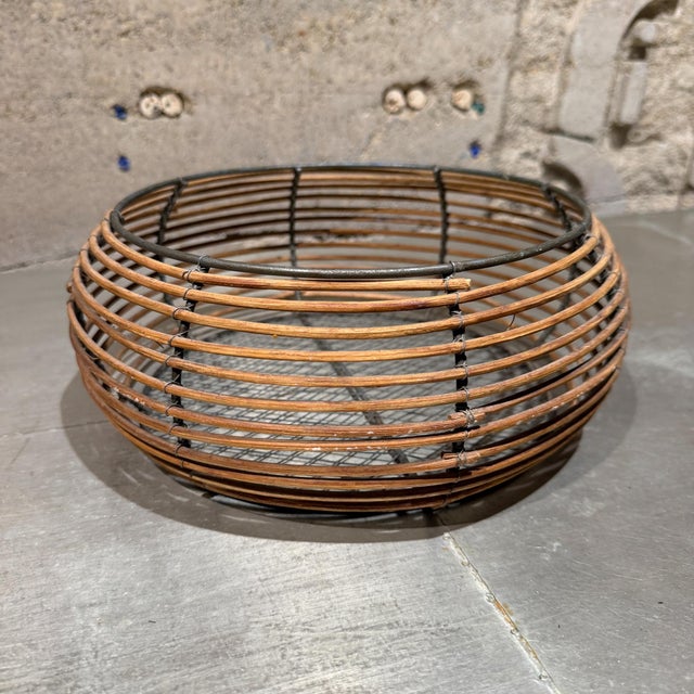 Round Wicker Metal Wrapped Basket Farmhouse Rustic Desig For Sale - Image 4 of 9