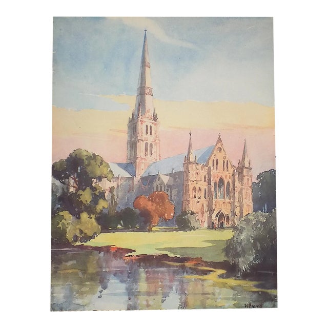 Vintage Salisbury, England Landscape After Listed British Artist W. Hyams For Sale