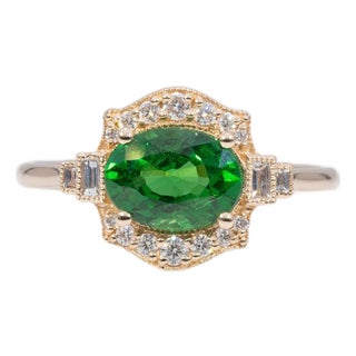 1.8Ct Tsavorite Garnet Ring With Earth-Mined Diamond Accents: Solid 14k Gold, Size 6.75 For Sale