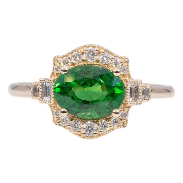 1.8Ct Tsavorite Garnet Ring With Earth-Mined Diamond Accents: Solid 14k Gold, Size 6.75 For Sale