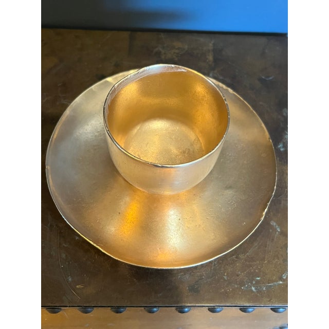 Minimalism Antique Bronze, Gilt Bronze, Altar Set, Tibetan, Buddhist, Hand Forged, Heavy Metal For Sale - Image 3 of 7