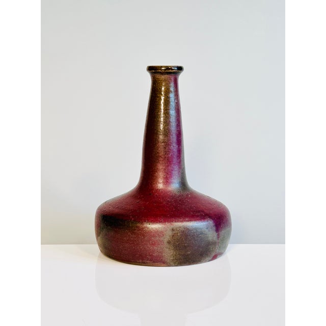 Brown and Ruby ​​Red Studio Ceramic Art Bottleneck Vase by Jürgen Riecke, Germany, 1960s For Sale - Image 15 of 15