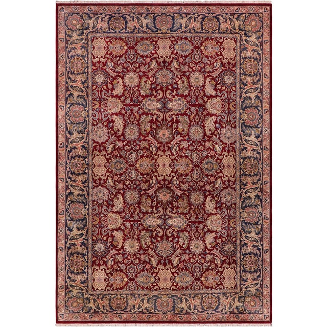 Shabby Chic Beautiful 1990's Floral Pak-Persian Red/Teal Wool Rug - 6'4'' X 9'2'' For Sale - Image 9 of 9