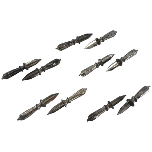 Silver Finish Cast Metal Corn Cob Holders Set of Ten For Sale