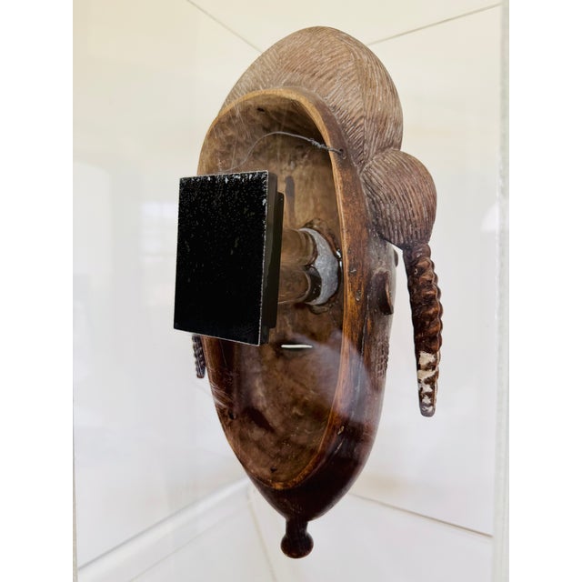 Brown 20th Century Baule Portrait Mask in Lucite Museum Display For Sale - Image 8 of 10