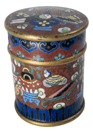 20th Century Chinese Cloisonne Enamel Trinket or Tobacco Box, Scholar's Object