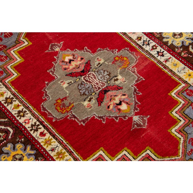 Textile Vintage Handmade Khotan Wool Rug in Red With Medallion Design - 3′5″ × 5′8″ For Sale - Image 7 of 7