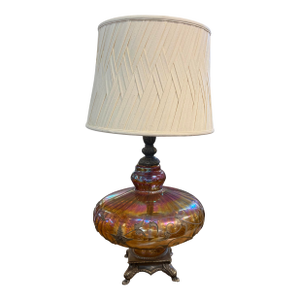 Vintage Hollywood Regency Carnival Glass Lamp With Shades MCM 33in