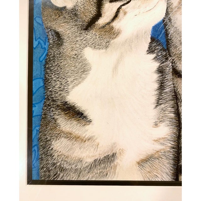 Late 20th Century Gray Tabby Cats Original Painting – Cat Lovers Art Decor Gift Framed Signed For Sale - Image 4 of 8