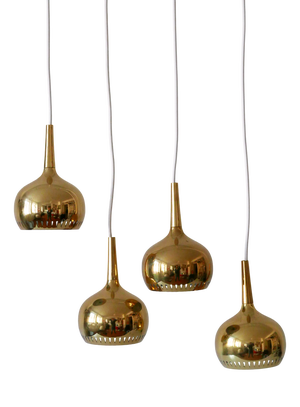 Mid-Century Modern Brass Pendant Lamps attributed to Hans-Agne Jakobsson, Sweden, 1960s, Set of 4