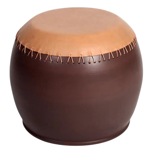 Bombo 1 CStool in Enamelled Stoneware and Leather by Oscar Maschera For Sale