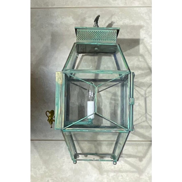 Vintage Solid Brass Outdoor Wall Lantern / Wall Sconce 9”w X 9”.5 D X 19”.5 H For Sale - Image 4 of 13