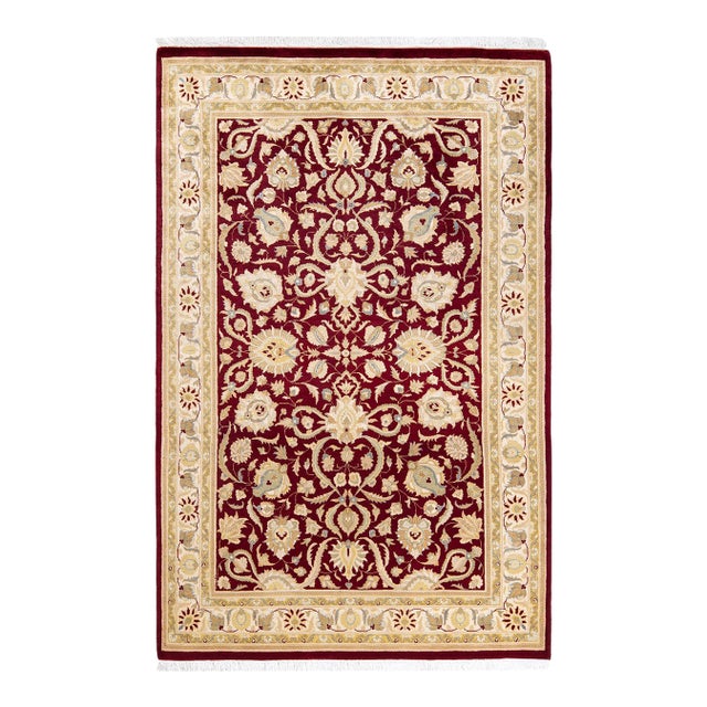 Mogul, One-of-a-Kind Hand-Knotted Area Rug - Red, 4' 2" x 6' 4" For Sale