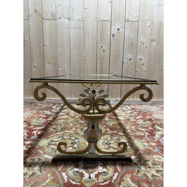 Gold-Plated Metal and Glass Coffee Table attributed to Baguès For Sale - Image 9 of 10