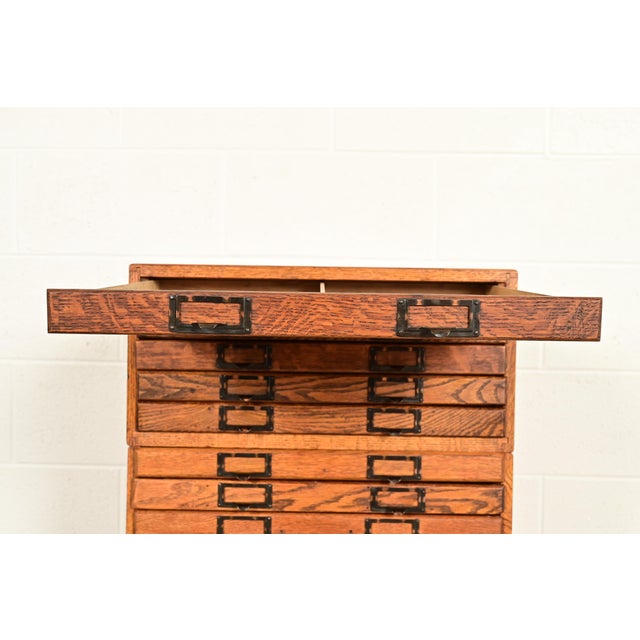 Wood Antique Arts & Crafts 15-Drawer Flat Cabinet, Circa 1900 For Sale - Image 7 of 12