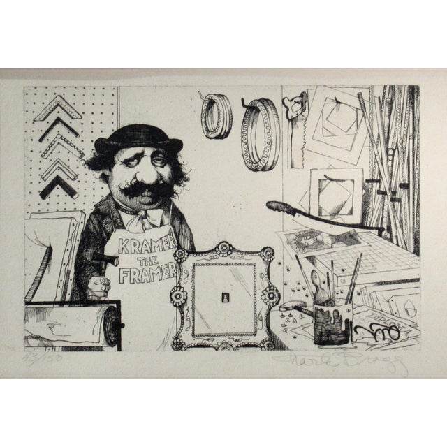 This artwork "Kramer the Framer (The Frame Shop)" c.1980 is an original etching by noted American artist Charles Bragg,...