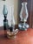 Vintage chamber style oil lamp produced in Hong Kong during the 1960s. Clear glass body with a subtle blue tint and...