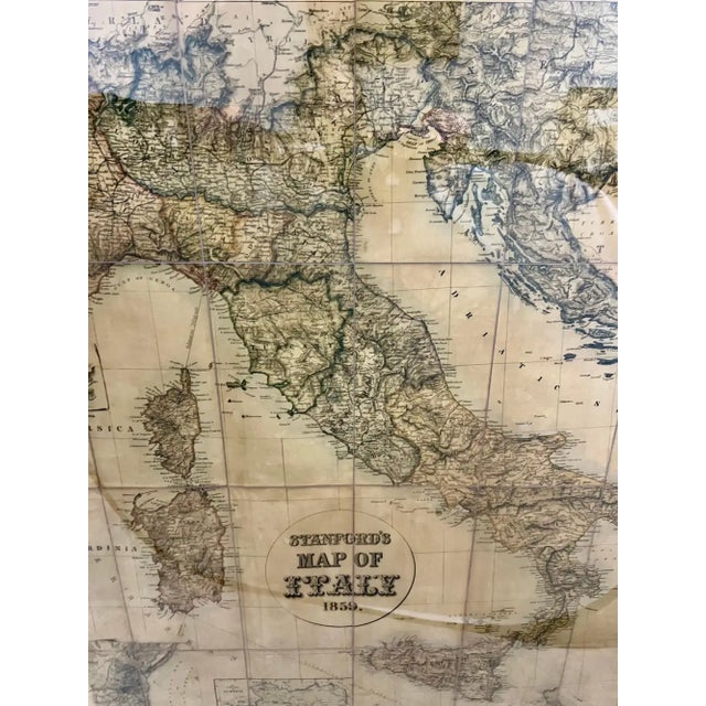 1990s Large Vintage Antiqued Stanford Map of Italy in Black & Gold Frame 1990's For Sale - Image 5 of 15