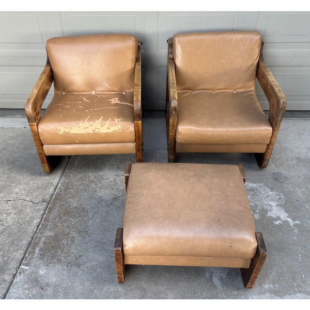 Lou Hodges Lou Hodges Style California Rustic Industrial Sling Lounge Chairs Ottoman a Pair For Sale - Image 4 of 12